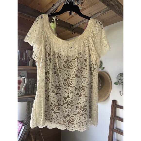 Diane von Furstenberg DVF Lace And Silk Two Piece Shirt Blouse Top Sz 8 Neutral - Picture 7 of 7